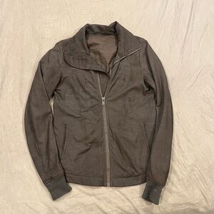 Rick Owens High Neck Intarsia Jacket in LBQ Lamb Suede, Dust